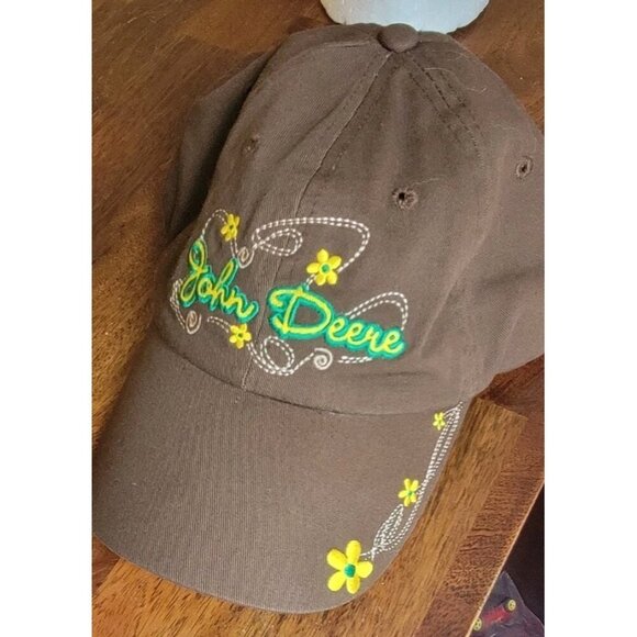 John Deere 2 Womens Adjustable Cotton Canvas Vintage Hat Floral Daisy Pink Brown - Picture 4 of 11
